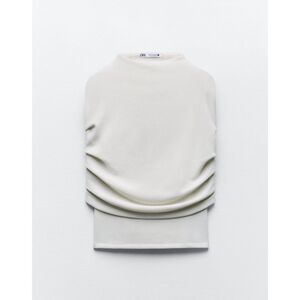 ZARA Soft Draped Top Ivory, Ruching, Sz M